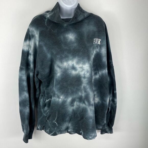 Vs Victorias Secret Pink Varsity Cowl Sweater Top Black/White Tie Dye women’s si - Picture 1 of 13